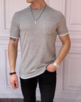 Slim Fit Gofre Kumaş Parçalı Tshırt