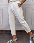 Çizgi Detaylı Rahat Kalıp Pamuk Keten Jogger Pantolon