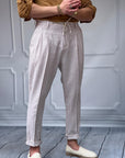 Linen Kumaş Çizgi Detaylı Pantolon