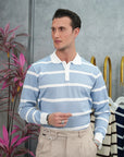 Pamuk Likra Slim Fit Örgü Yatay Desen Yaka Şerit Detaylı Polo Yaka Kazak