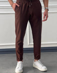 Double Paça Slimfit Kesim Full Likralı İp Detaylı Düz Jogger Pantolon