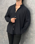 Krinkıl Kumaş Oversize Kesim Keten Gömlek