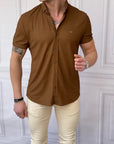 Slim Fit Pamuk Örme Polo Yaka Kısa Kollu Gömlek