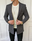 Slim Fit İtalyan Kesim Ceket Yaka Örme Kaşe Kaban