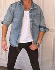 Yıkamalı Tek Cep Detaylı Oversize Kot Gömlek