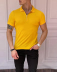 Slim Fit Örme Kumaş Fermuar Detaylı Polo Yaka Tshırt