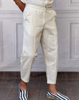 Çizgi Detaylı Rahat Kalıp Pamuk Keten Jogger Pantolon