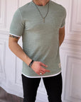 Slim Fit Gofre Kumaş Parçalı Tshırt