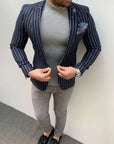 Slim Fit İnce Cizgi Pamuk Spor Ceket