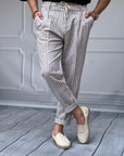 Linen Kumaş Çizgi Detaylı Pantolon