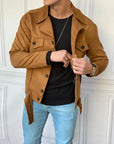 Slim Fit İtalyan Kesim Kemerli Nubuk Mont
