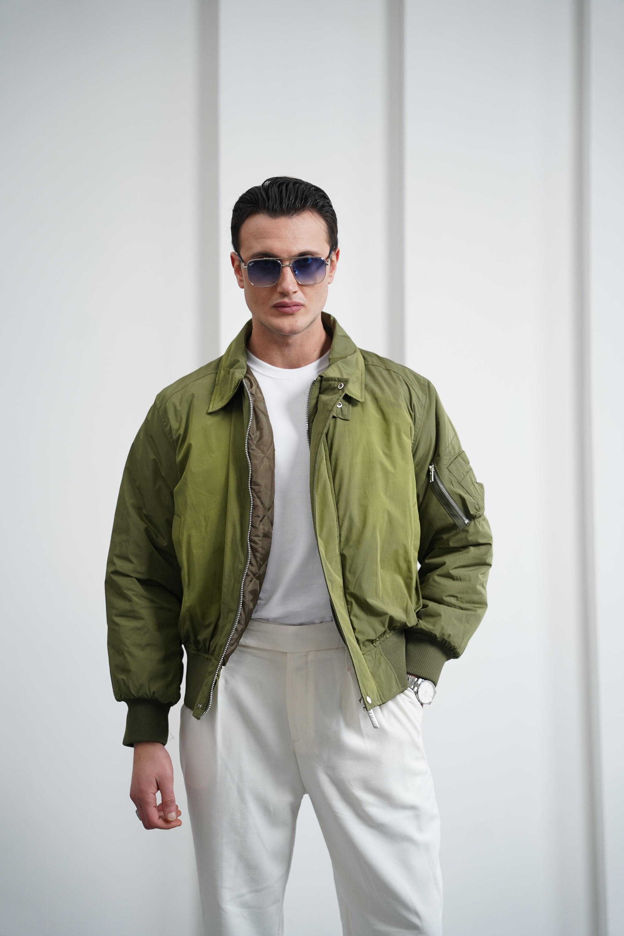 Cep Detaylı Fermuarlı Bomber Mont