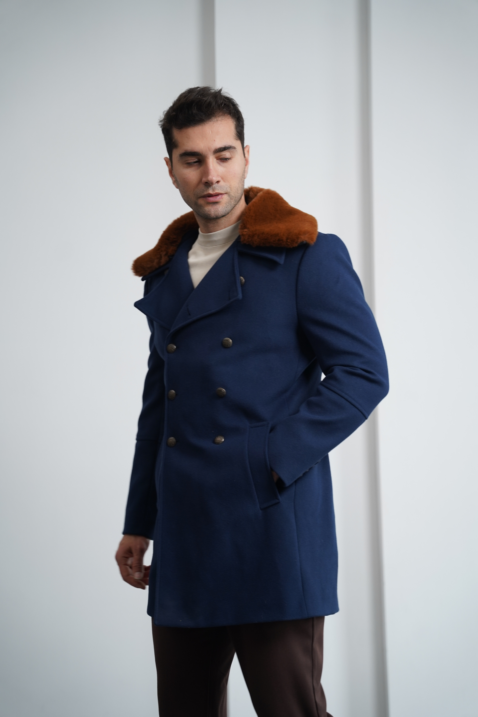 Çıkma Yakalı Kuzu Kaşmir Kaşe Kaban