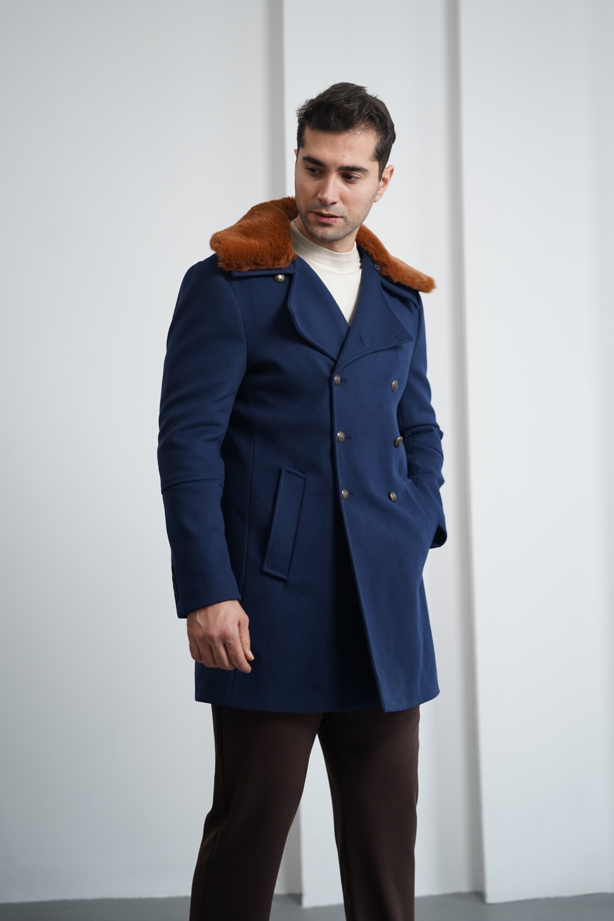 Çıkma Yakalı Kuzu Kaşmir Kaşe Kaban