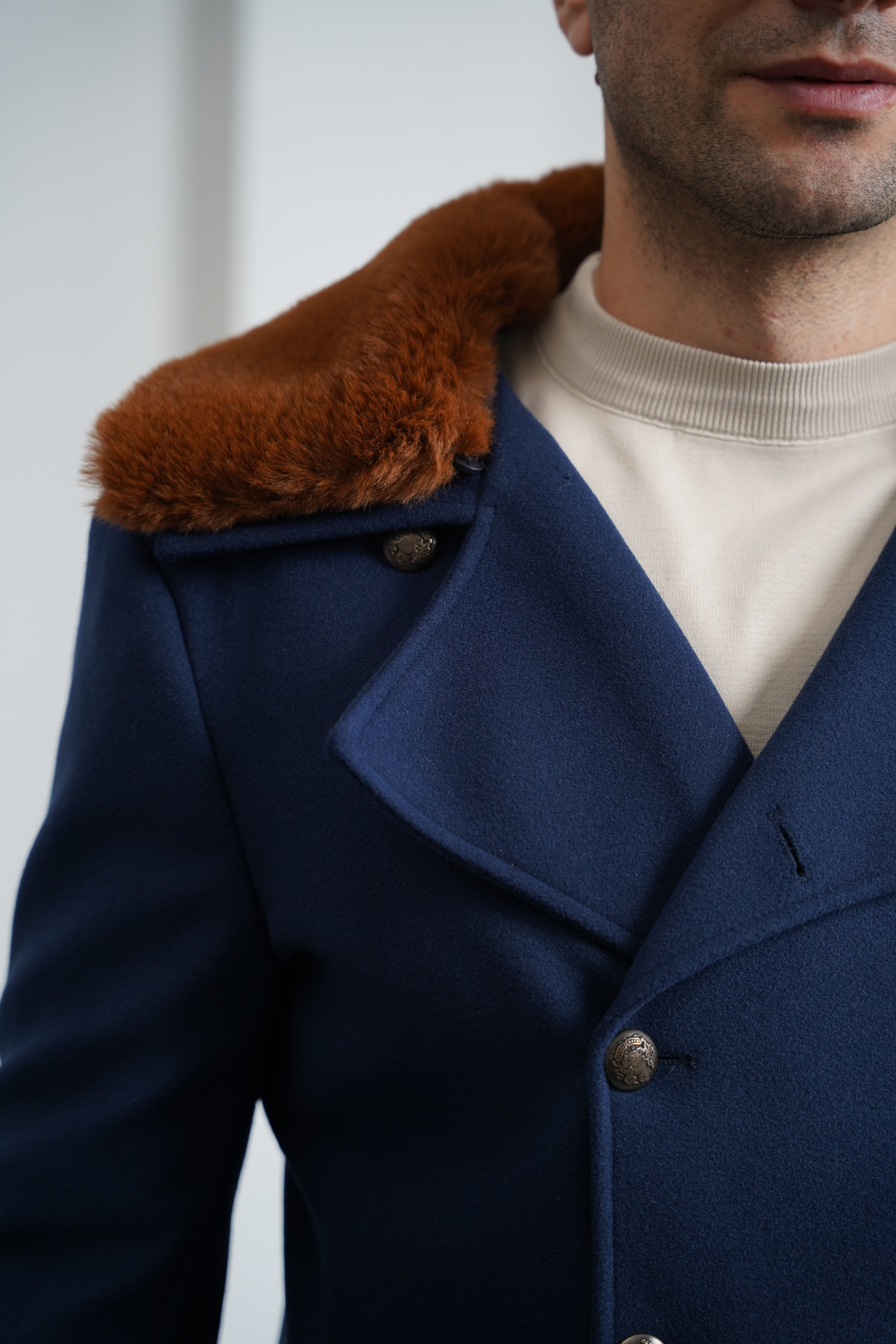 Çıkma Yakalı Kuzu Kaşmir Kaşe Kaban