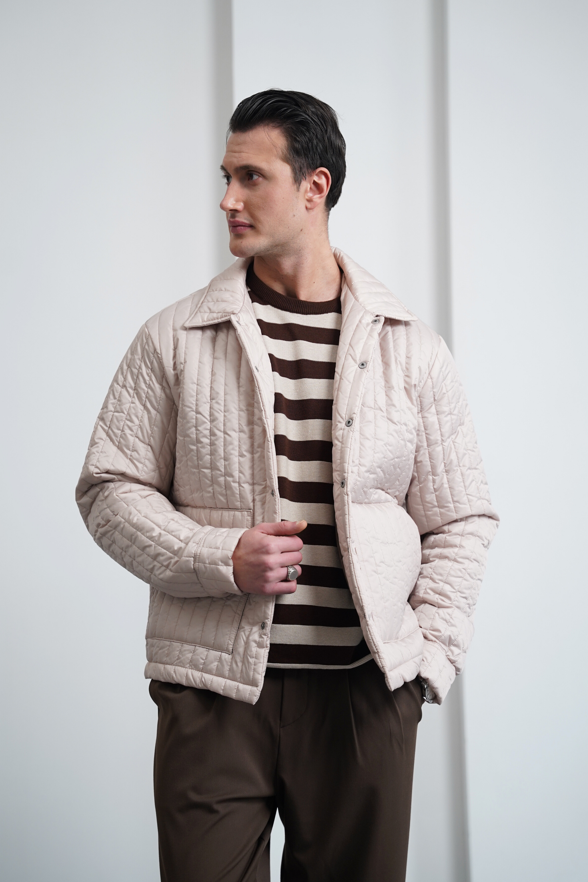 Çizgi Detaylı Dolum Elyaf Mont