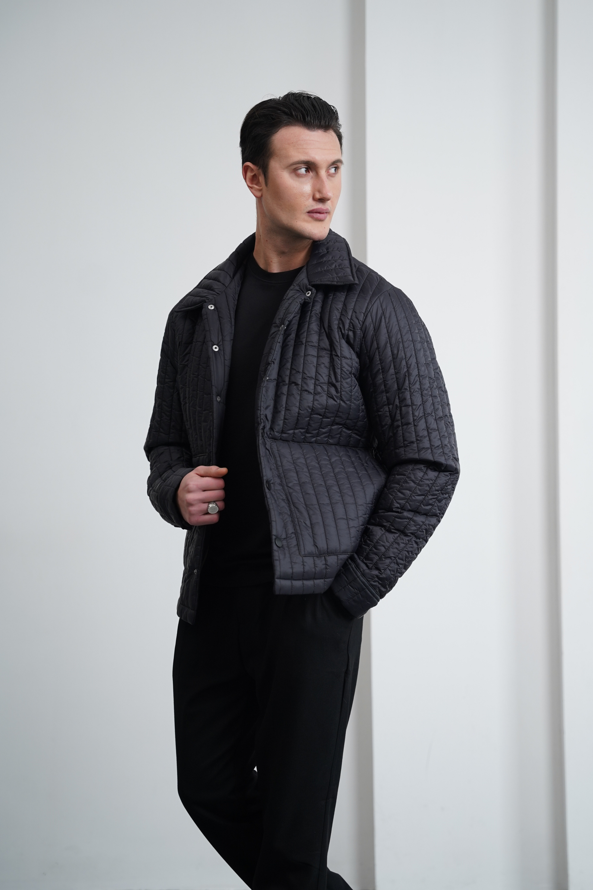 Çizgi Detaylı Dolum Elyaf Mont