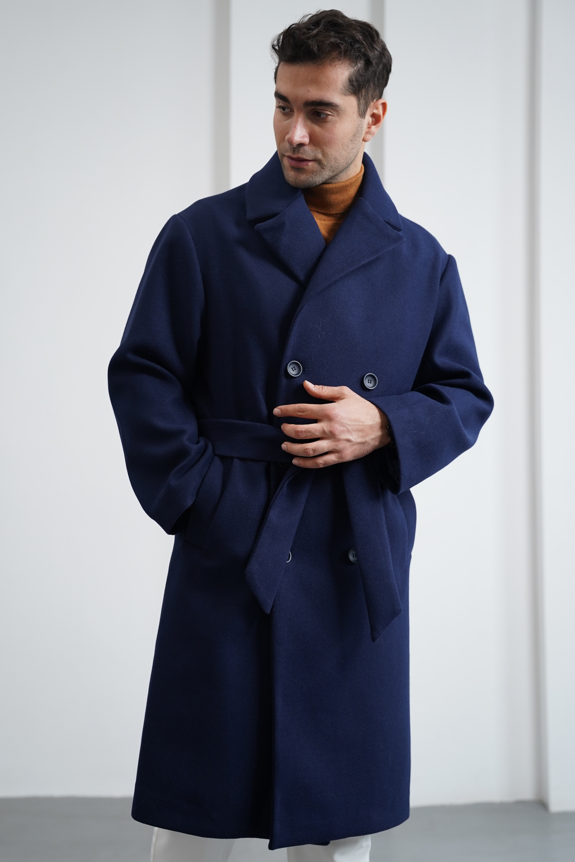 Kemer Detaylı Kaşe Kaban