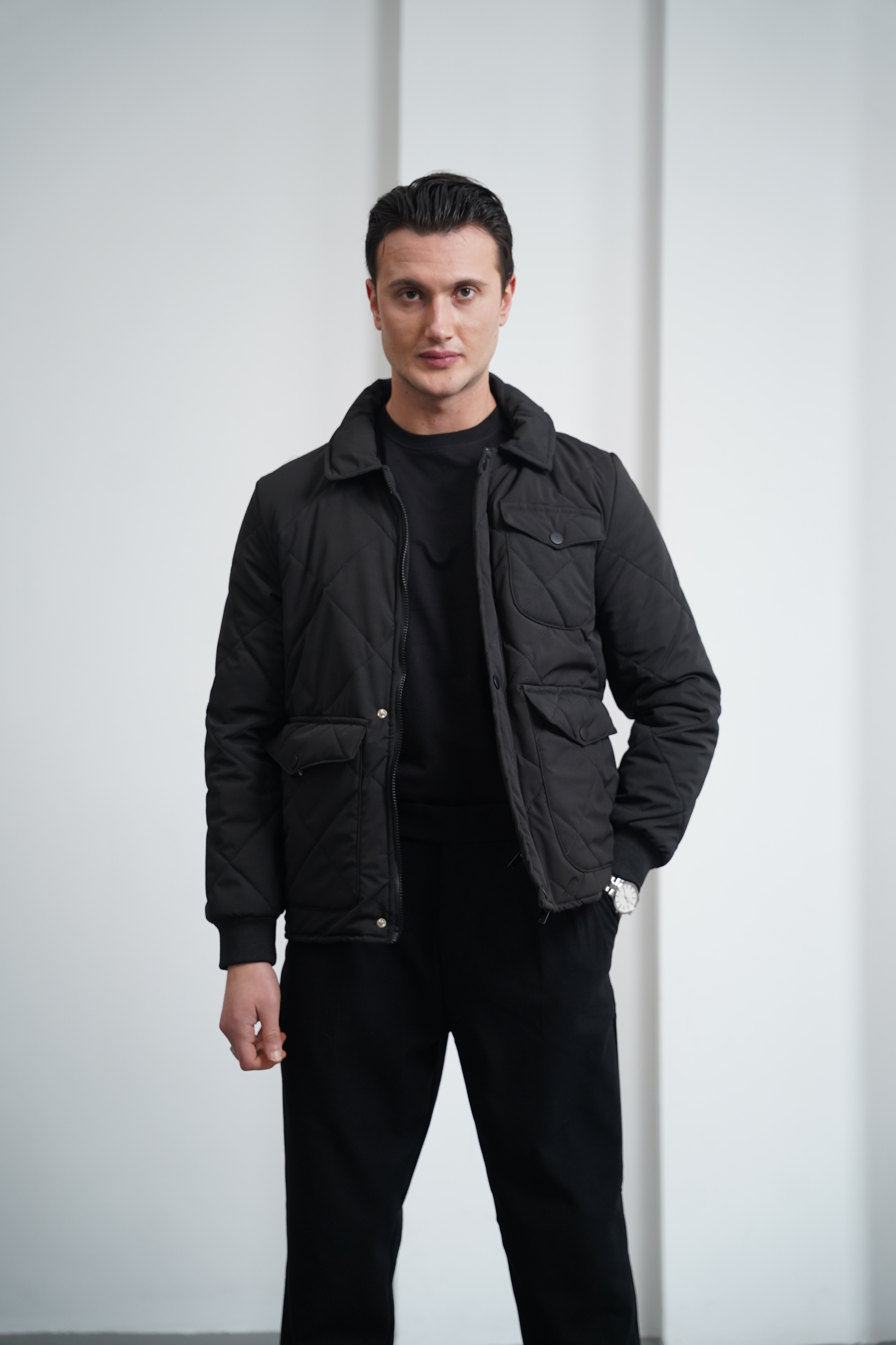 Slim Fit Baklava Desen Torba Cep Dolum Elyaf Mont