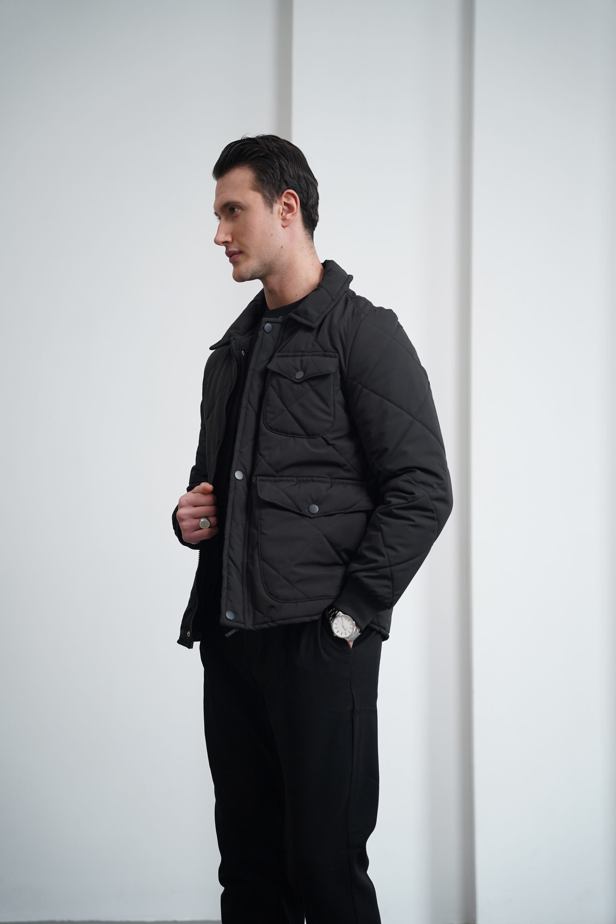 Slim Fit Baklava Desen Torba Cep Dolum Elyaf Mont