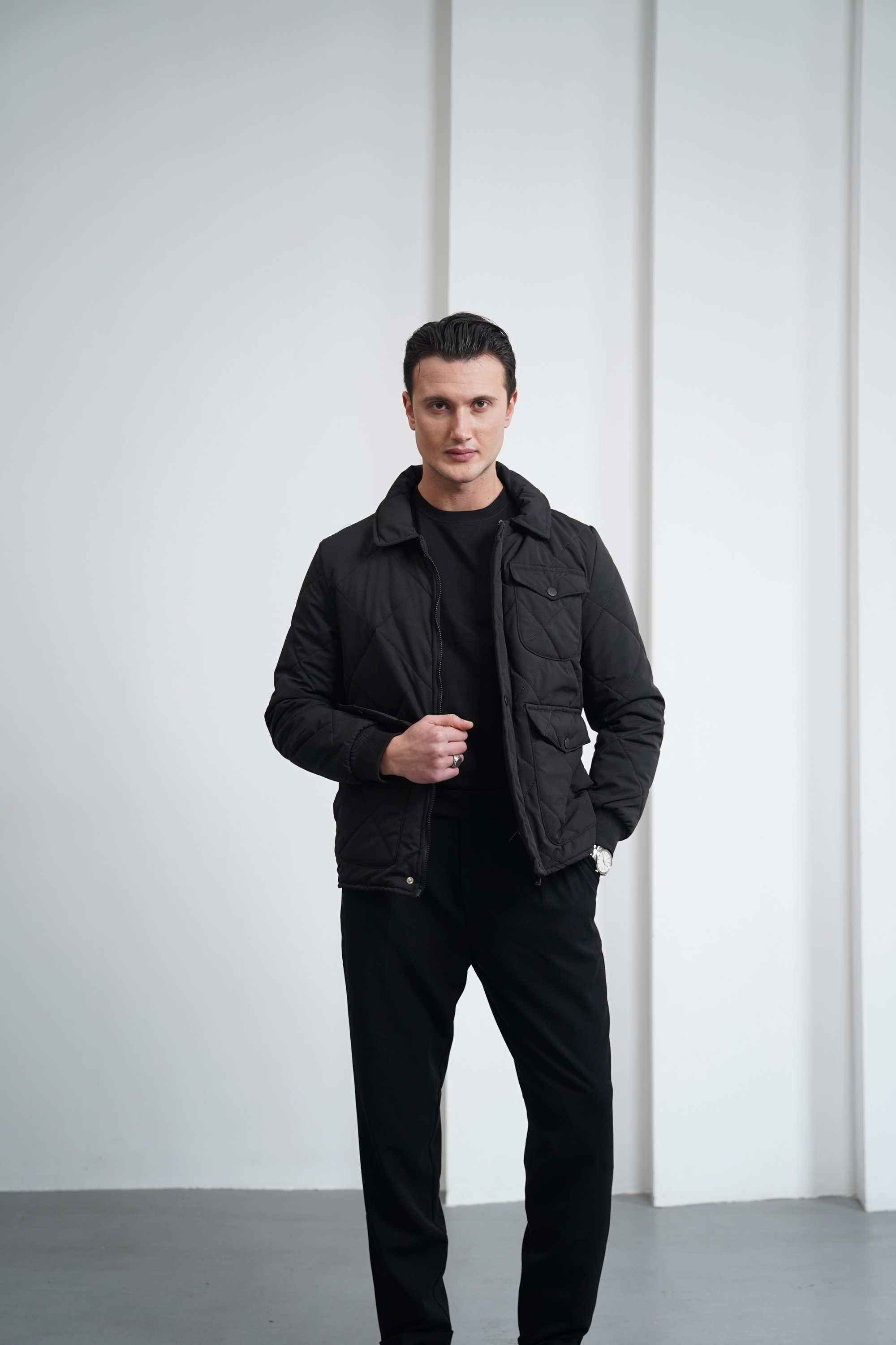 Slim Fit Baklava Desen Torba Cep Dolum Elyaf Mont