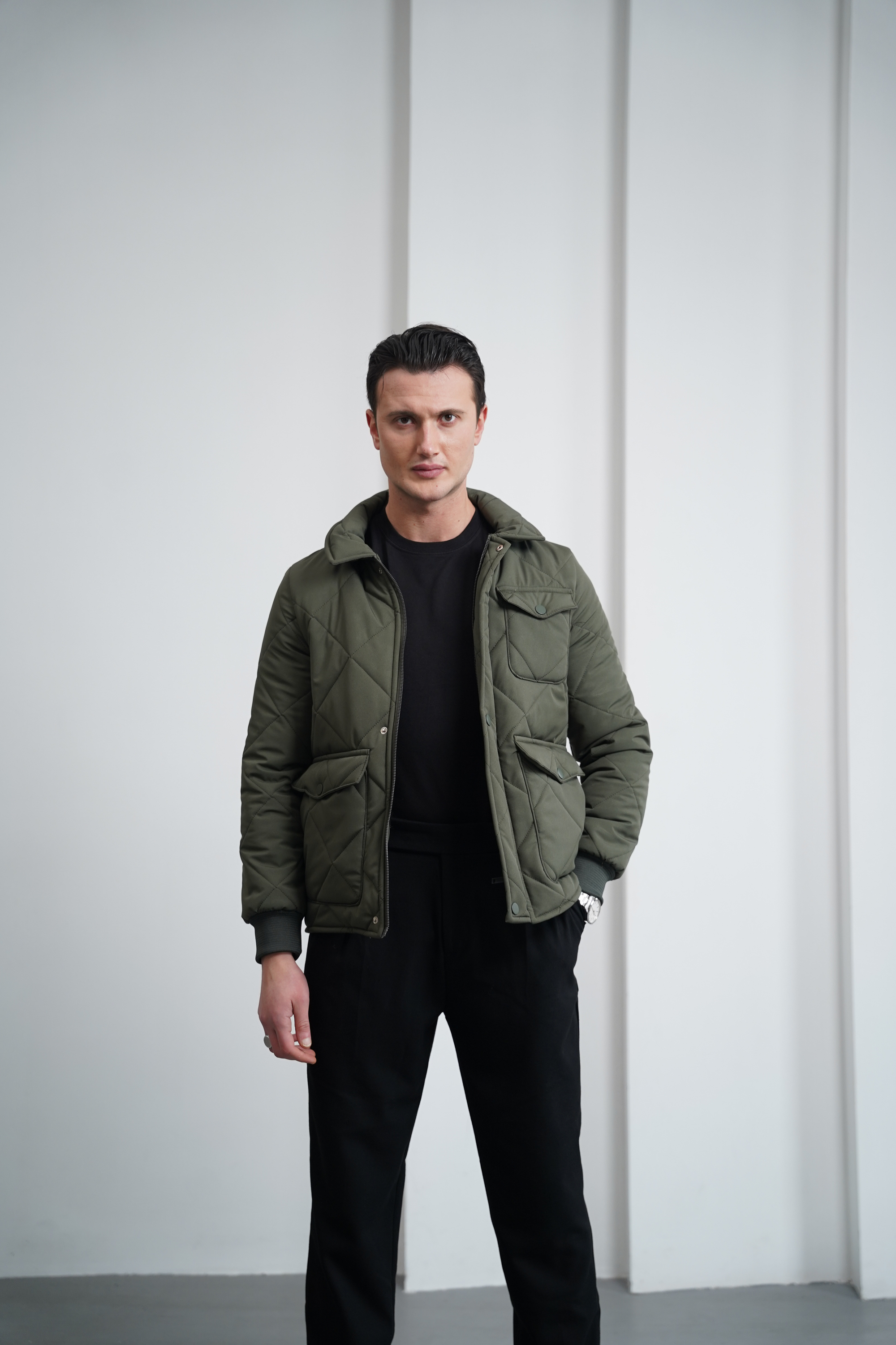 Slim Fit Baklava Desen Torba Cep Dolum Elyaf Mont