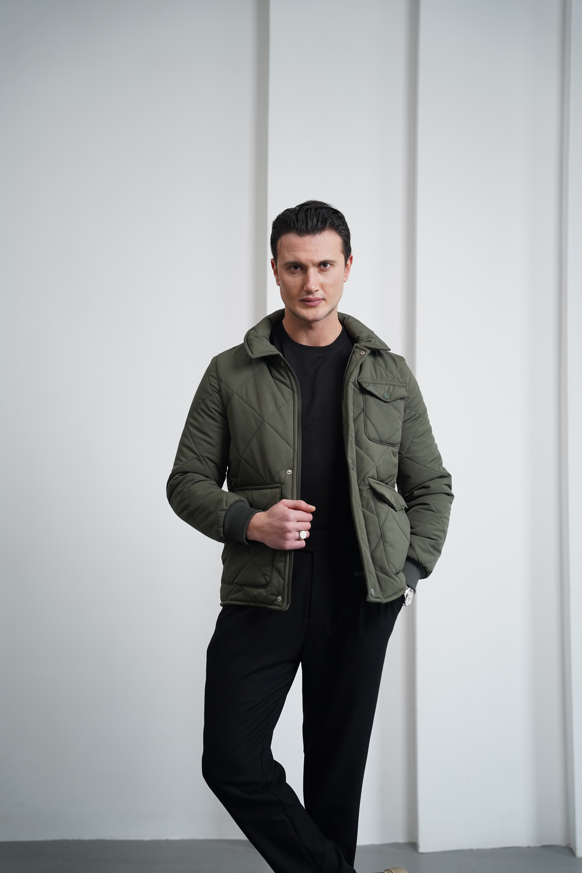 Slim Fit Baklava Desen Torba Cep Dolum Elyaf Mont