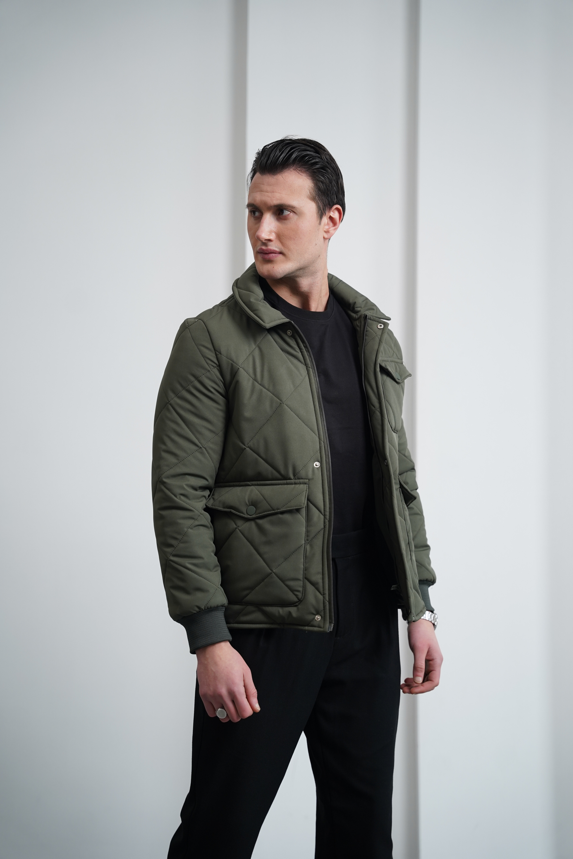 Slim Fit Baklava Desen Torba Cep Dolum Elyaf Mont