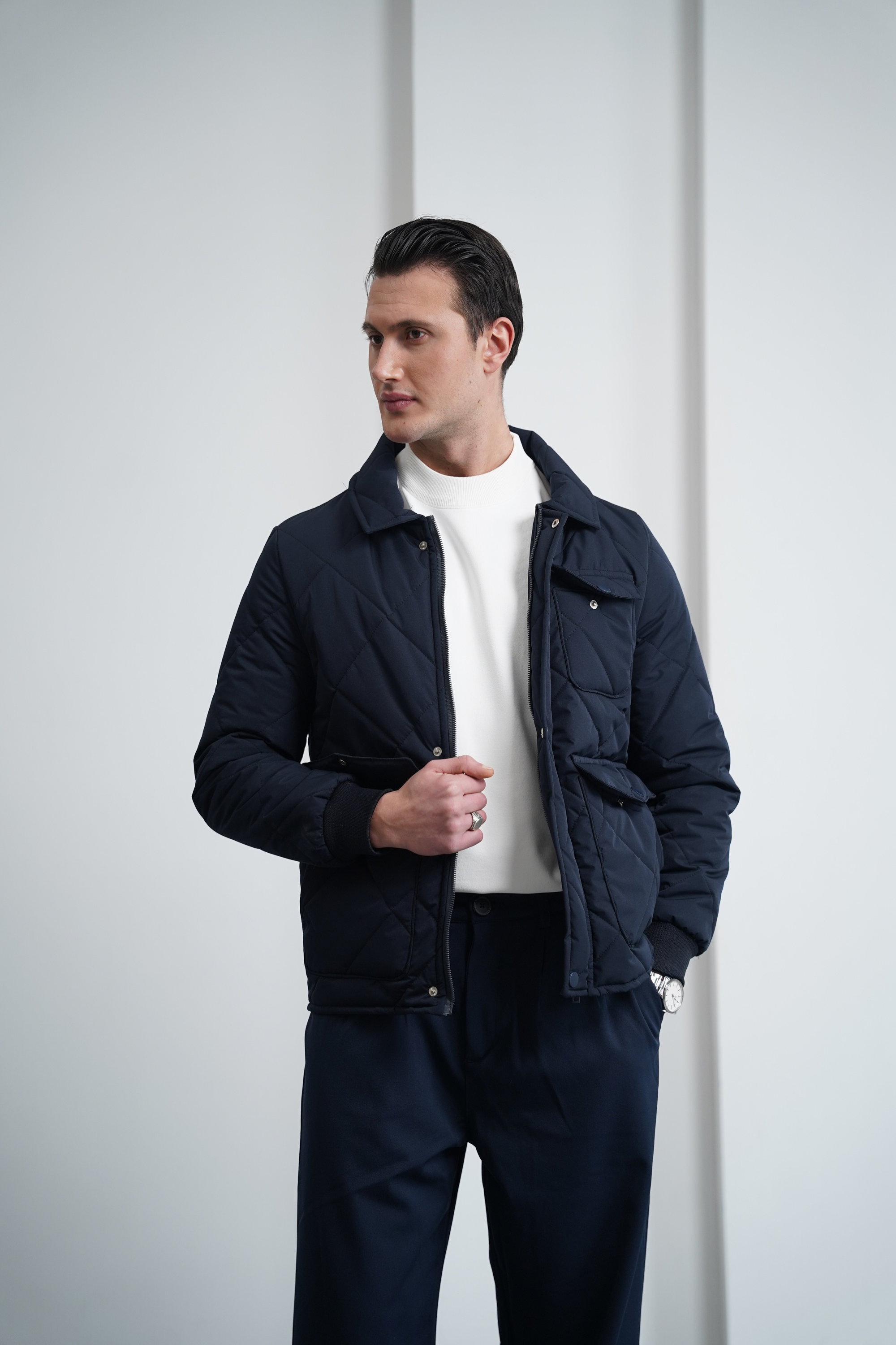 Slim Fit Baklava Desen Torba Cep Dolum Elyaf Mont