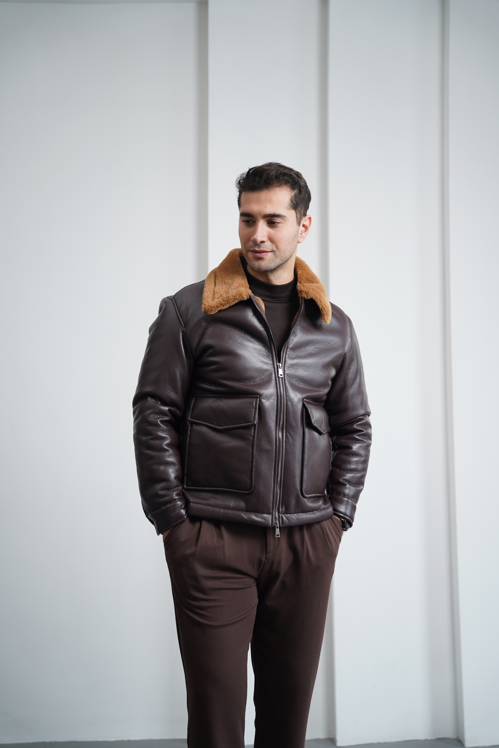 Torba Cep Full Kürk Detaylı İthal Deri Mont