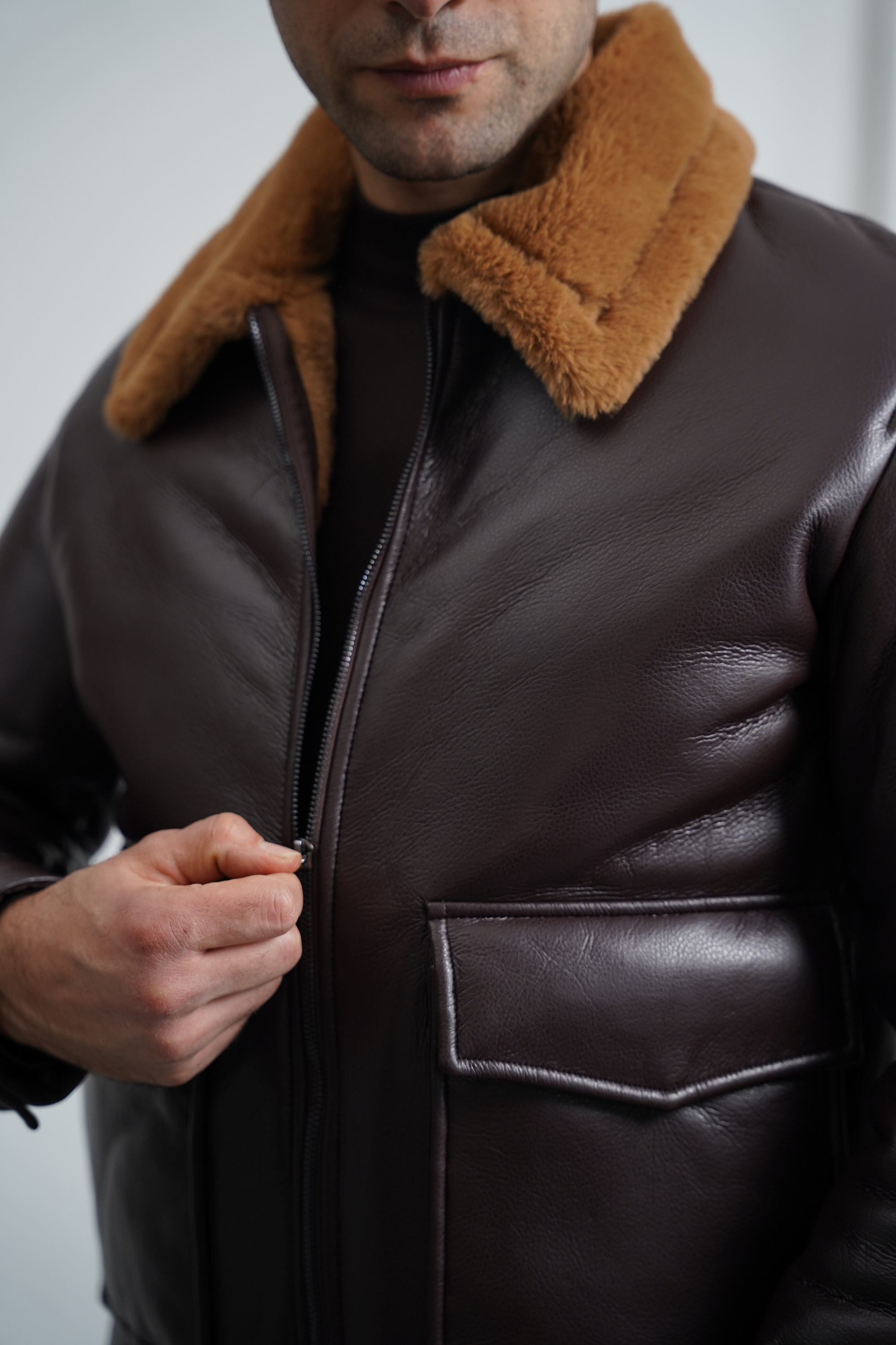 Torba Cep Full Kürk Detaylı İthal Deri Mont