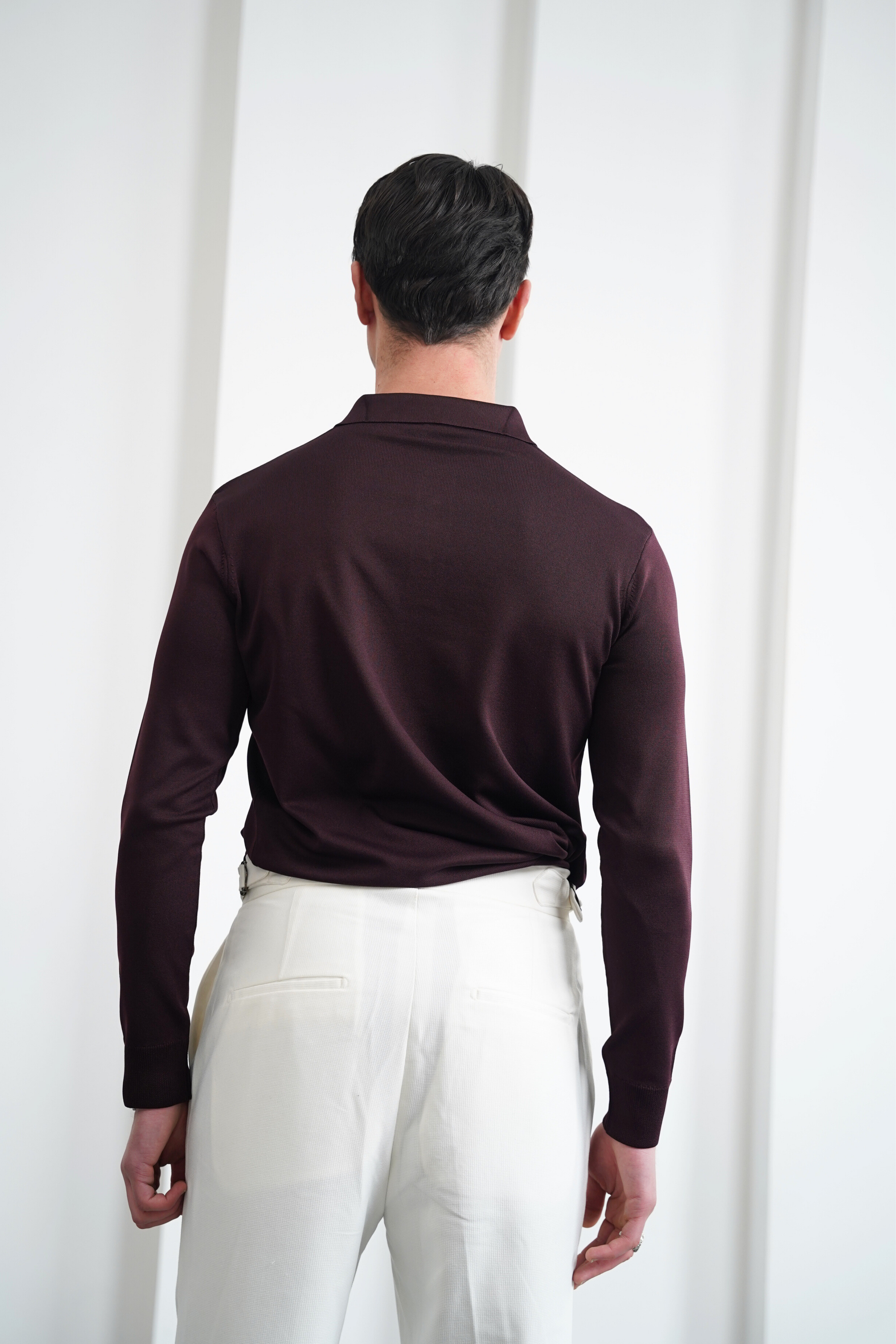 Merserize Kumaş Geniş Yaka Düğmeli Triko