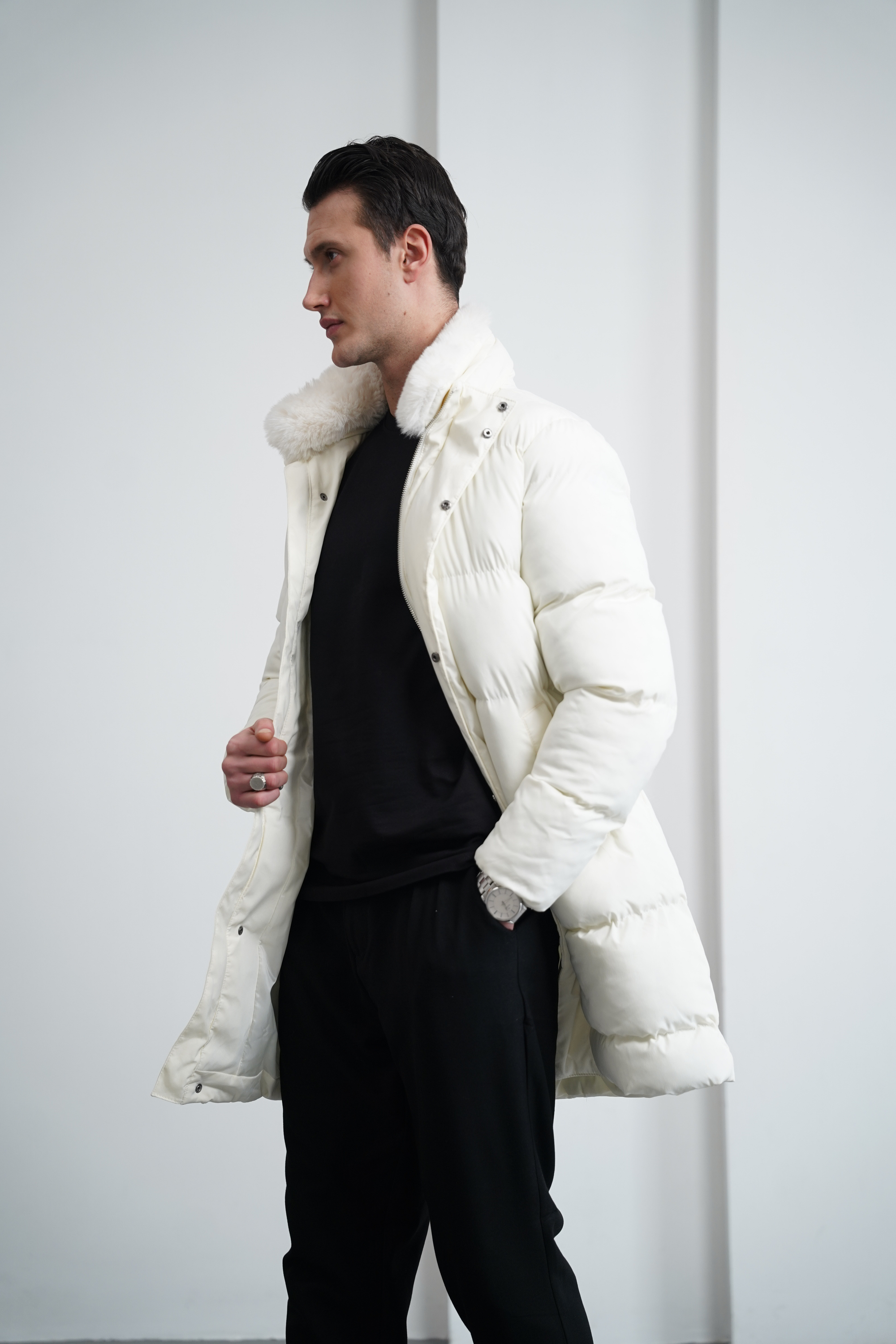 Yaka Kürkü Çıkmalı Uzun Şişme Mont