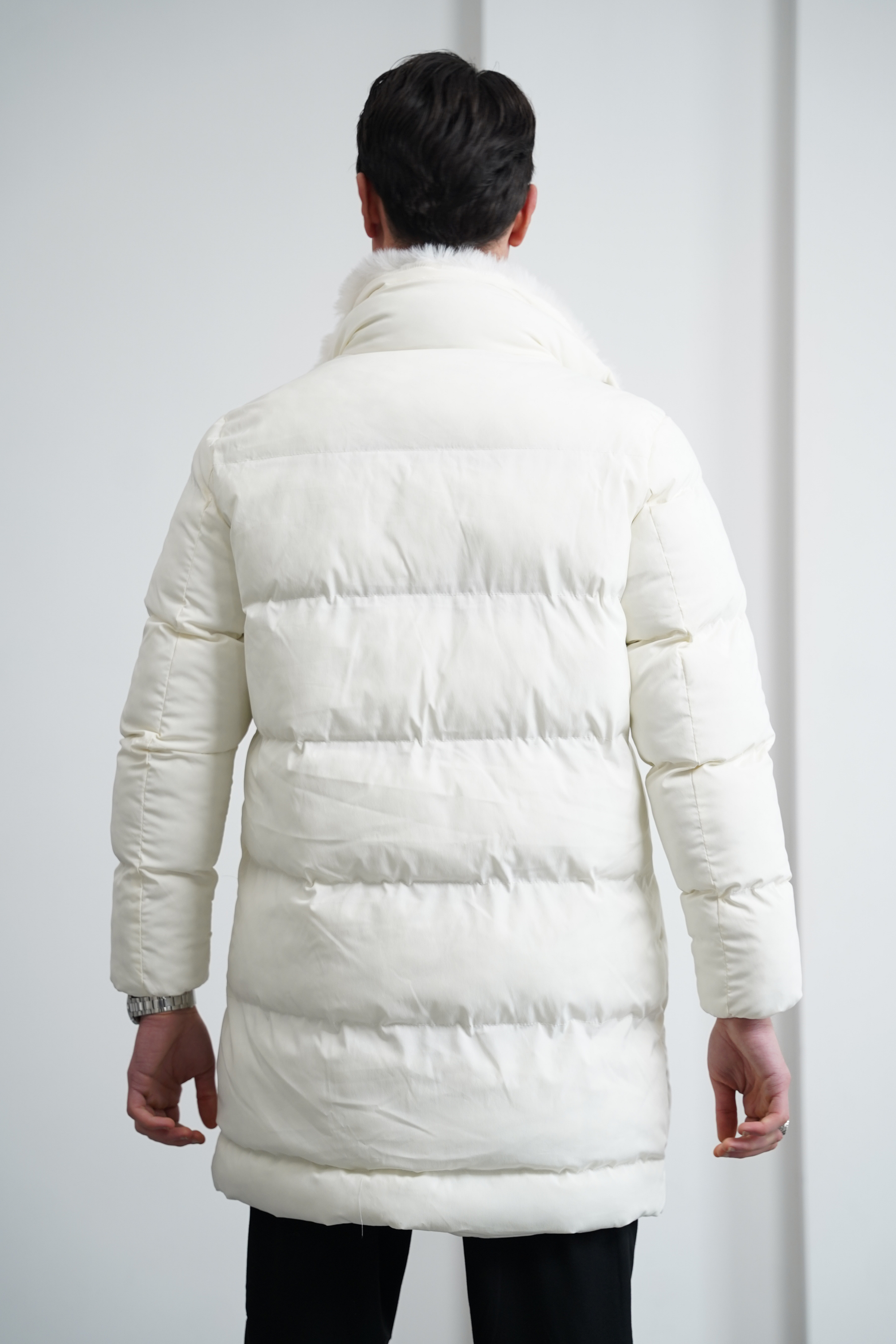 Yaka Kürkü Çıkmalı Uzun Şişme Mont