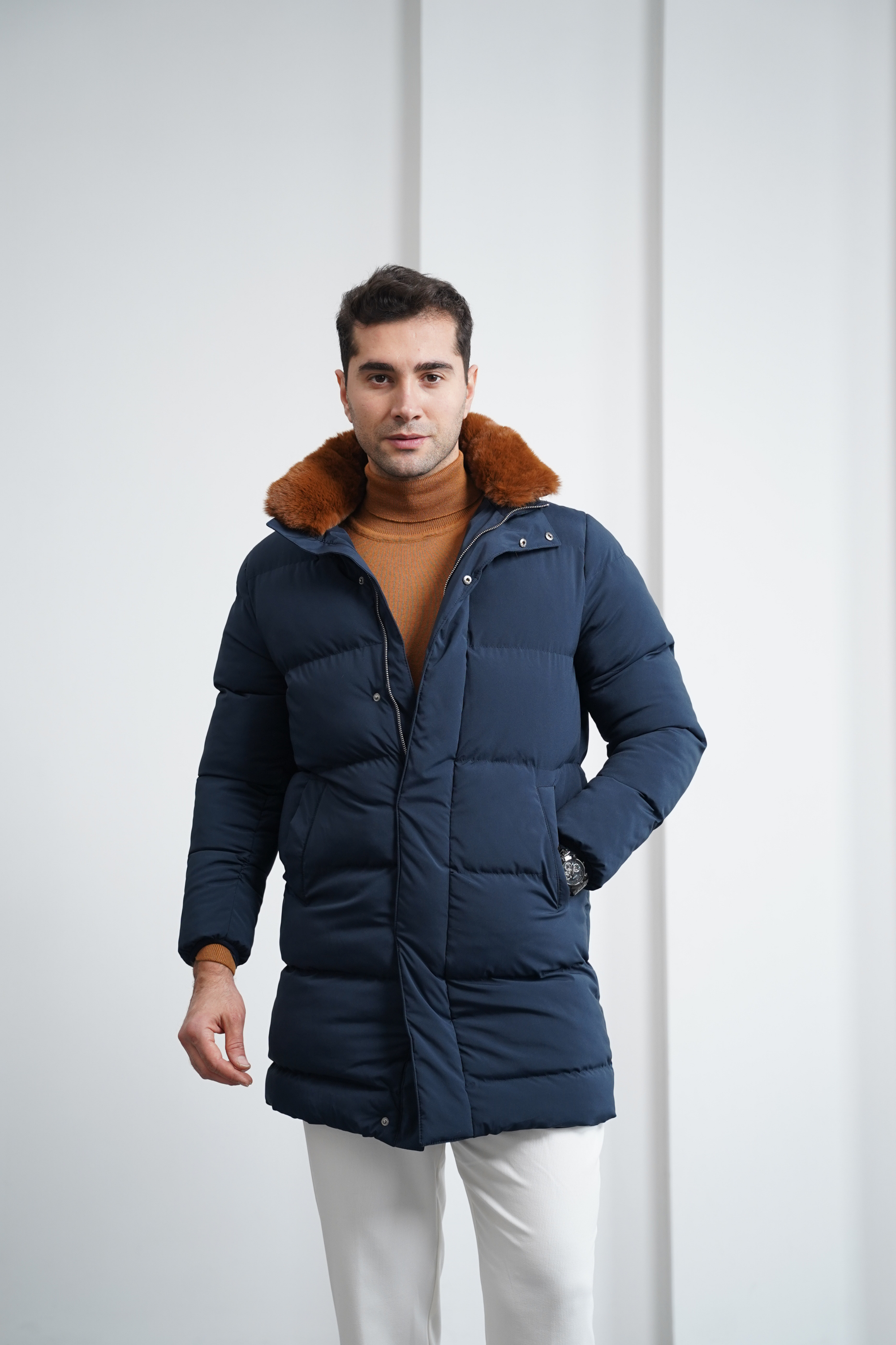 Yaka Kürkü Çıkmalı Uzun Şişme Mont