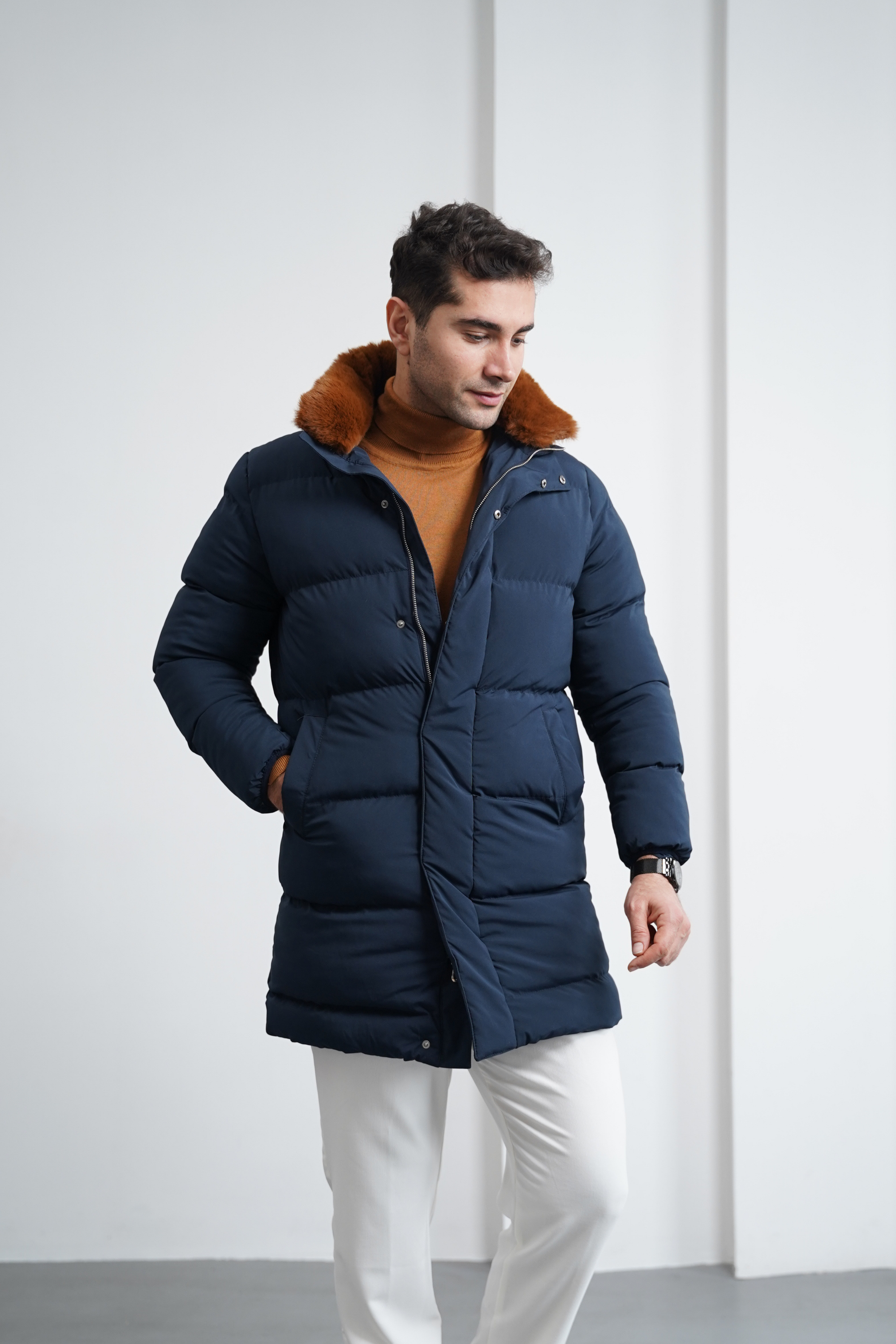 Yaka Kürkü Çıkmalı Uzun Şişme Mont