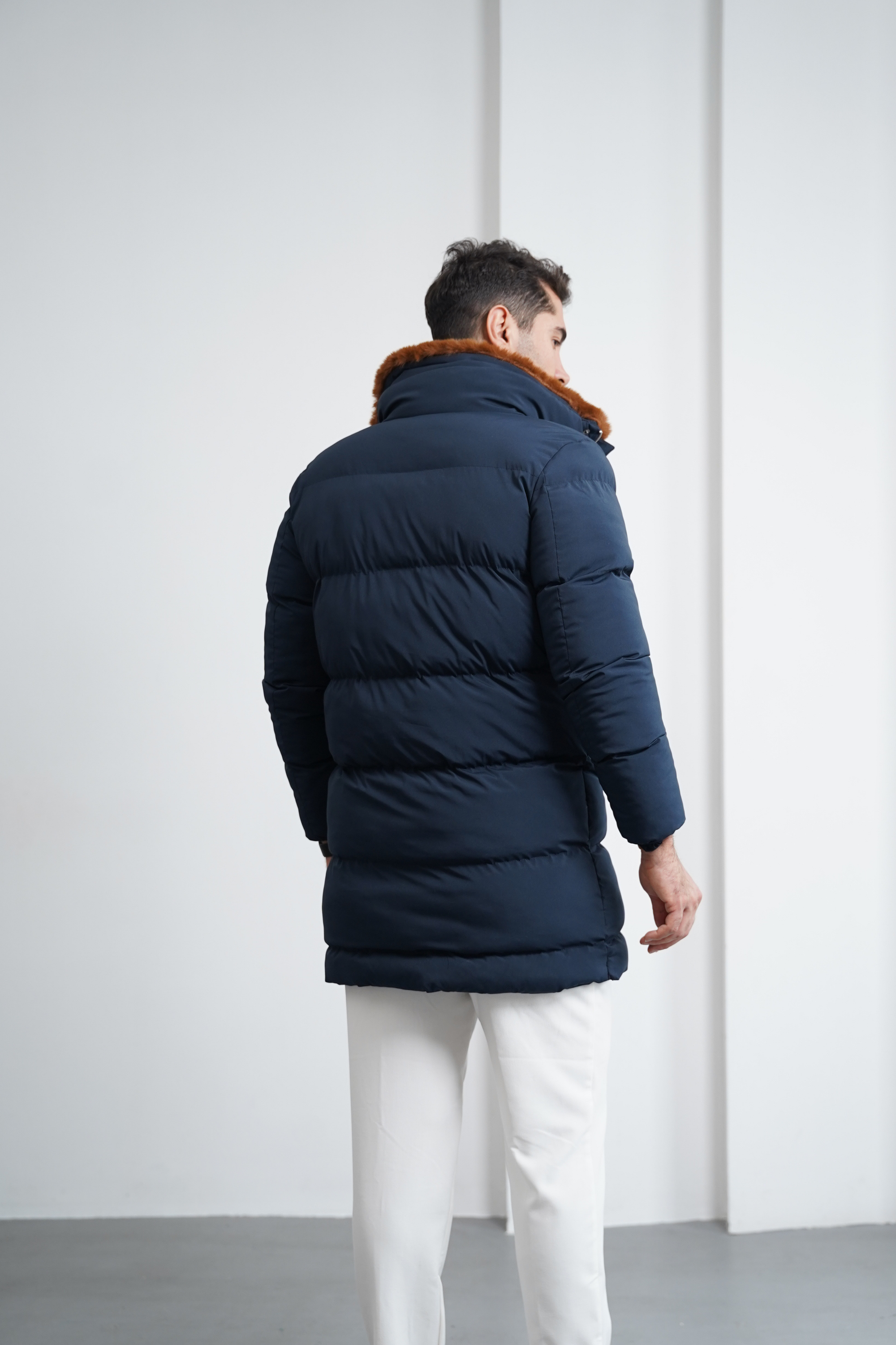 Yaka Kürkü Çıkmalı Uzun Şişme Mont