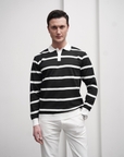 Pamuk Likra Slim Fit Örgü Yatay Desen Yaka Şerit Detaylı Polo Yaka Kazak