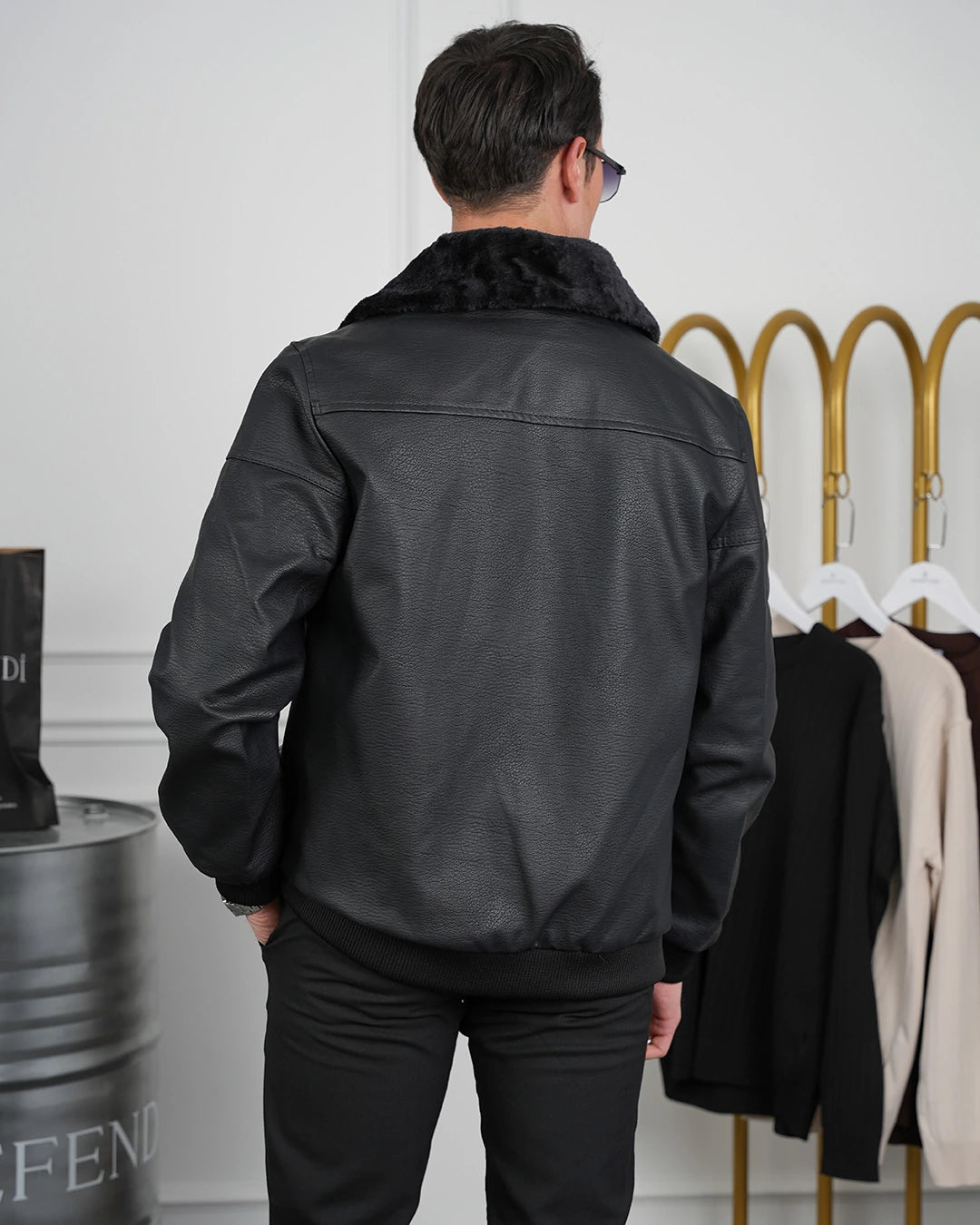 Slim Fit Yaka Kürklü Uzun Ribana İthal Deri Mont