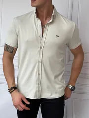 Pamuk Likra Gofre Kumaş Slim Fıt Kalıp Kısa Kollu Gömlek