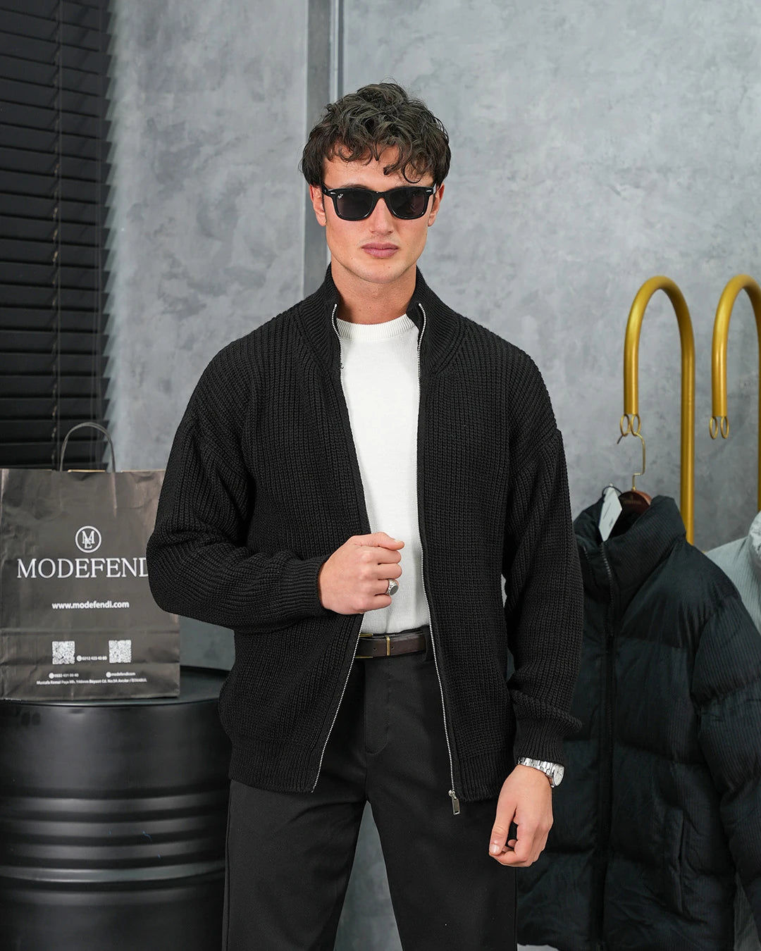 Yüksek Kalite Örgü Desen Fermuarlı Triko Hırka