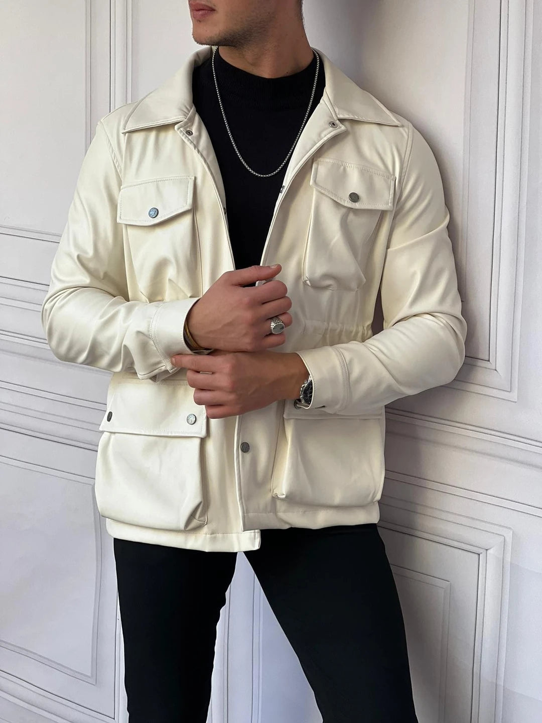 Torba Cep İç Kısmı Sıkma Detaylı Mevsimlik Deri Ceket