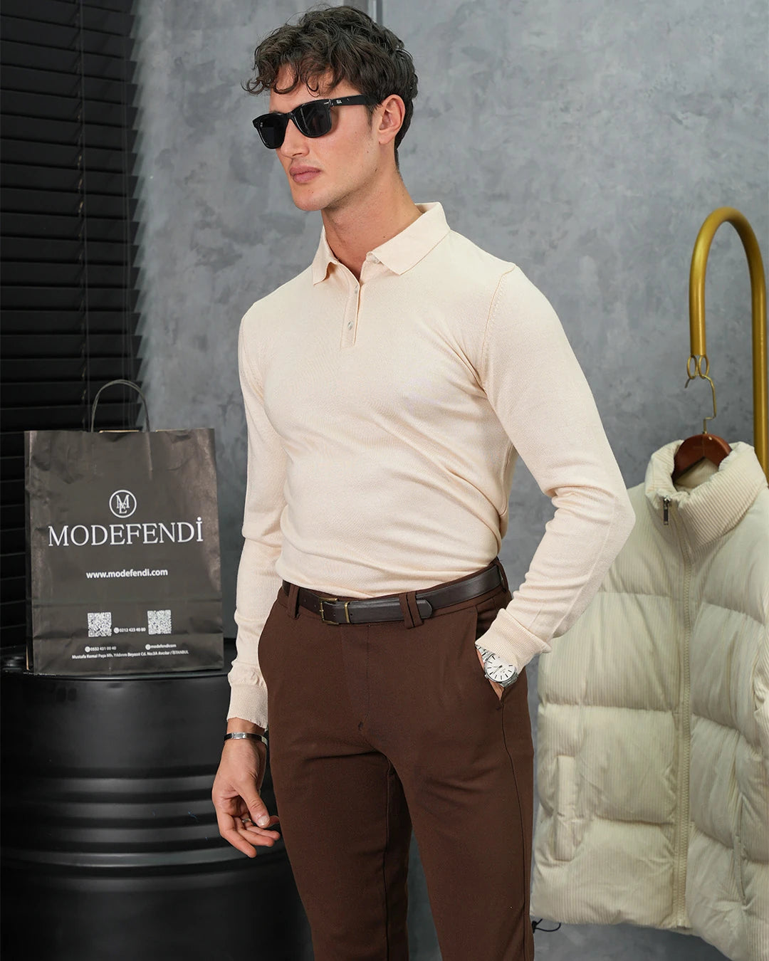 Slimfit Kalıp Pamuk Likra Düğme Detaylı Triko Kazak