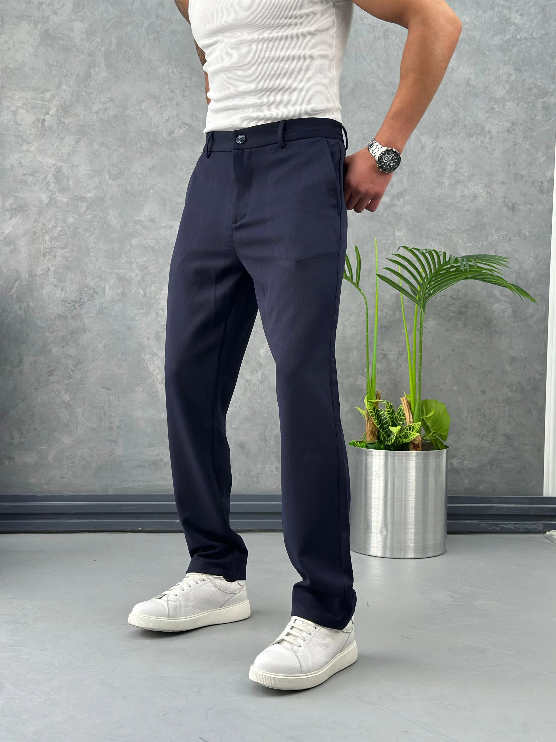 Baggy Kesim Düz Kumaş Pantolon