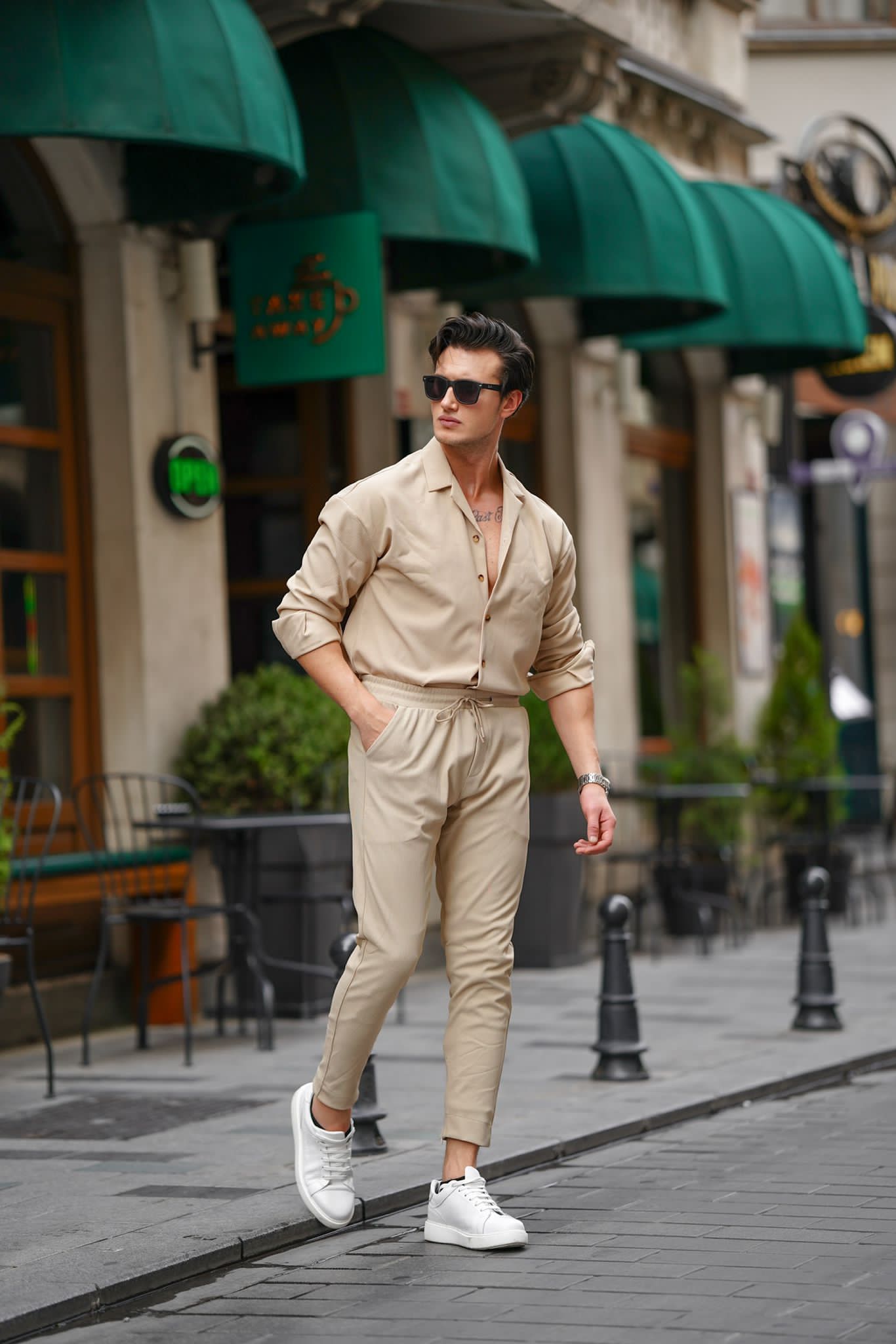 Fitil Desenli Oversize Uzunkol Gömlekli Takım