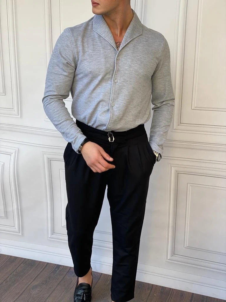 Yaka Katlama Detaylı Yüksek Kalite Kışlık Örme Gömlek