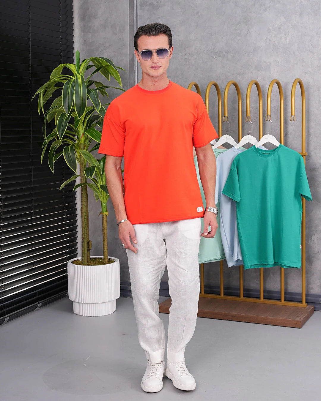 Pamuk Likra Yırtmaç Detaylı 2 İplik Oversize Tshirt