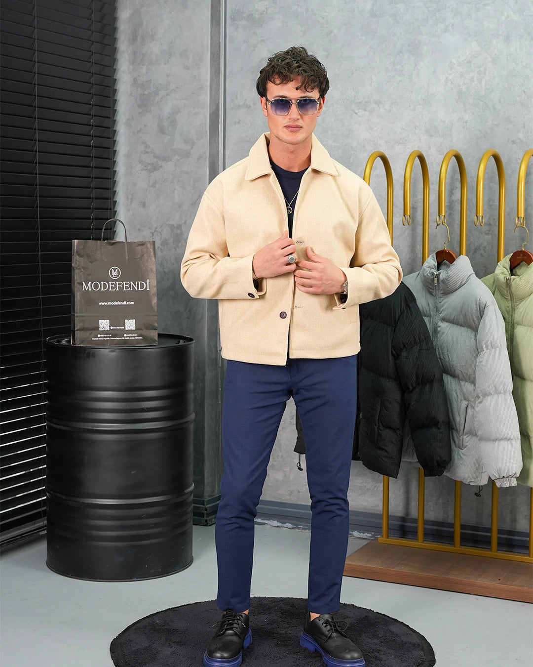 Orta Slim Fit Düğme Detaylı Kaşmir Kaban