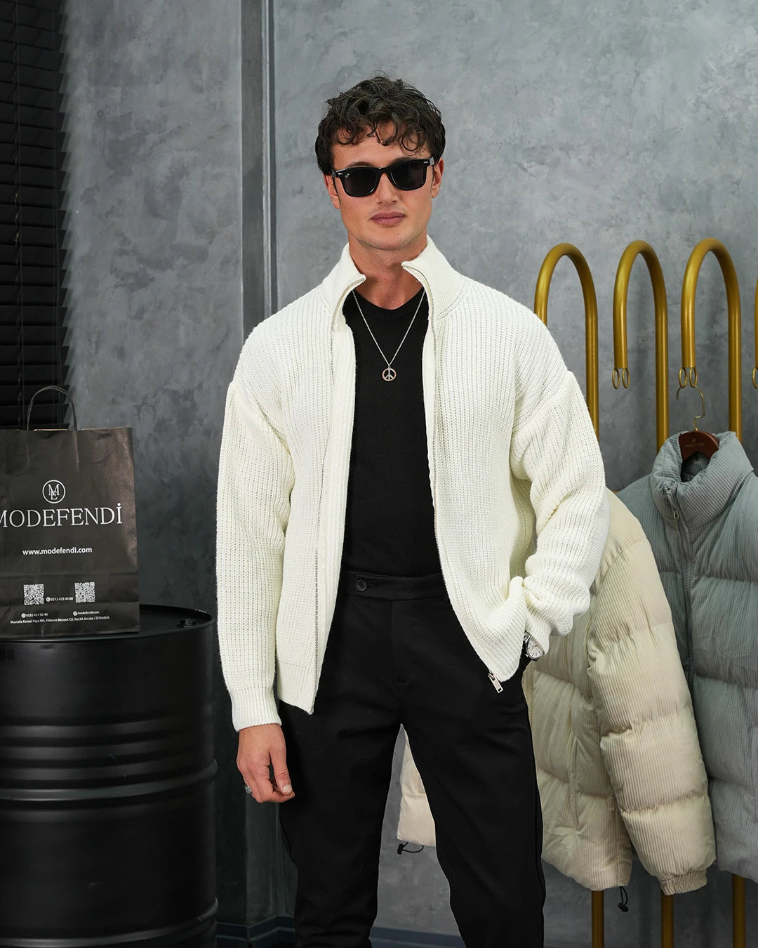 Yüksek Kalite Örgü Desen Fermuarlı Triko Hırka