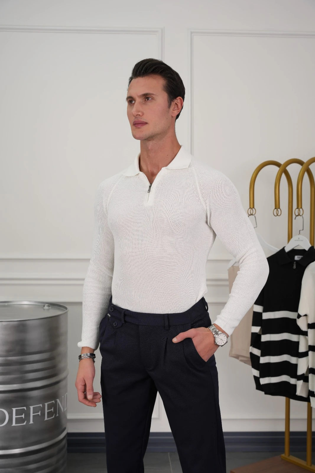 Yüksek Kalite Polo Yaka Fermuar Detaylı Kazak